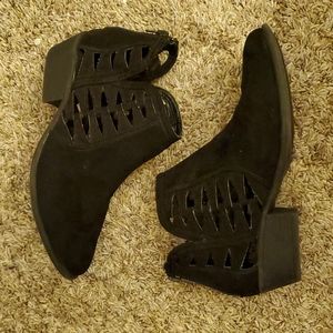 JG Black Low Heel Cutout Suede Ankle Boots